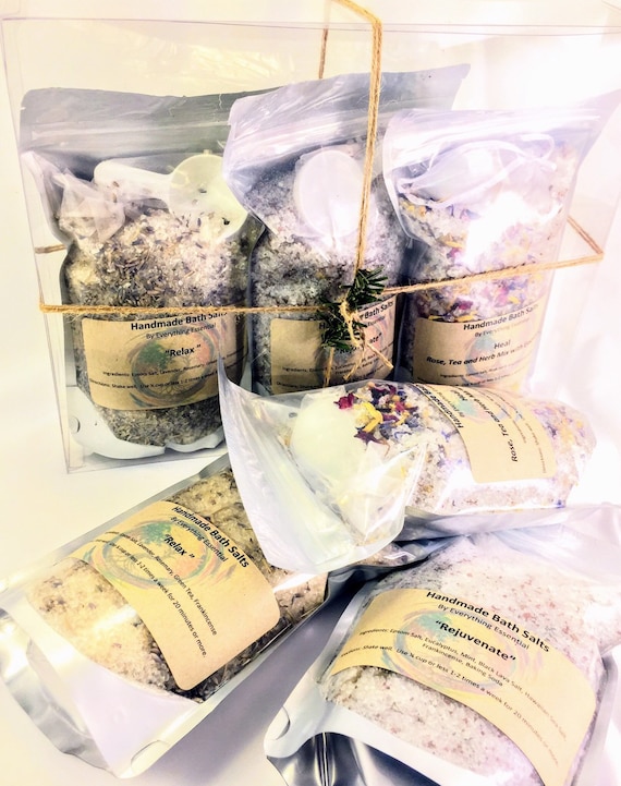Bath Salts Set, Gift Set - Tub Tea Set - Relax, Rejuvenate & Heal - Detox Bath, Natural Bath, Bath Soak, Lavender, Rose, Eucalyptus